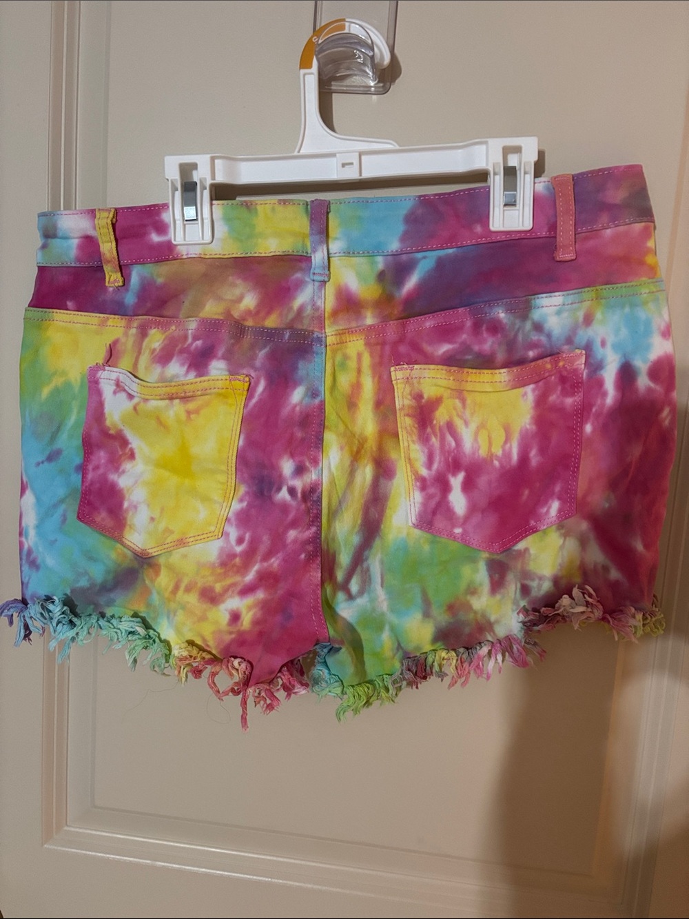 Amazon Tie-Dye Denim Shorts in Pink, Yellow, Blue, Green